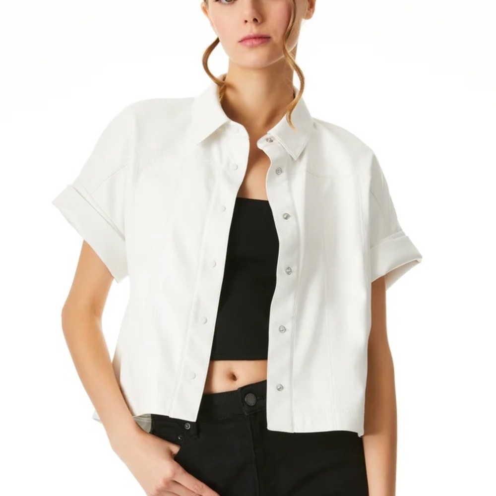 Alice + Olivia vegan leather button top.